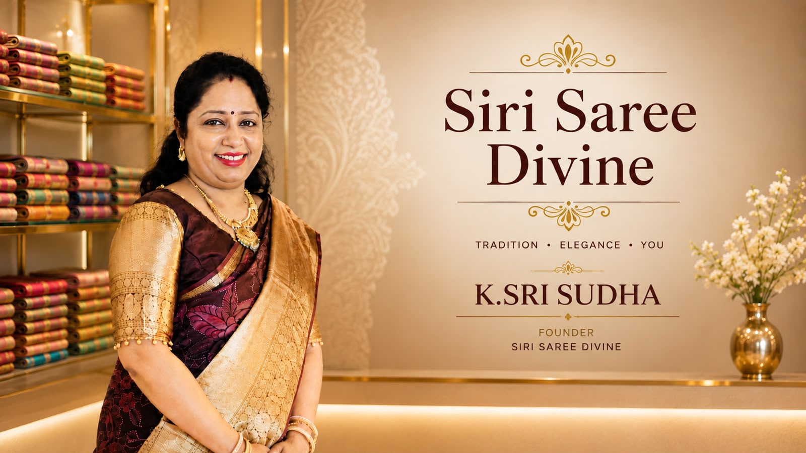 Siri Saree Divine boutique owner wearing a premium saree